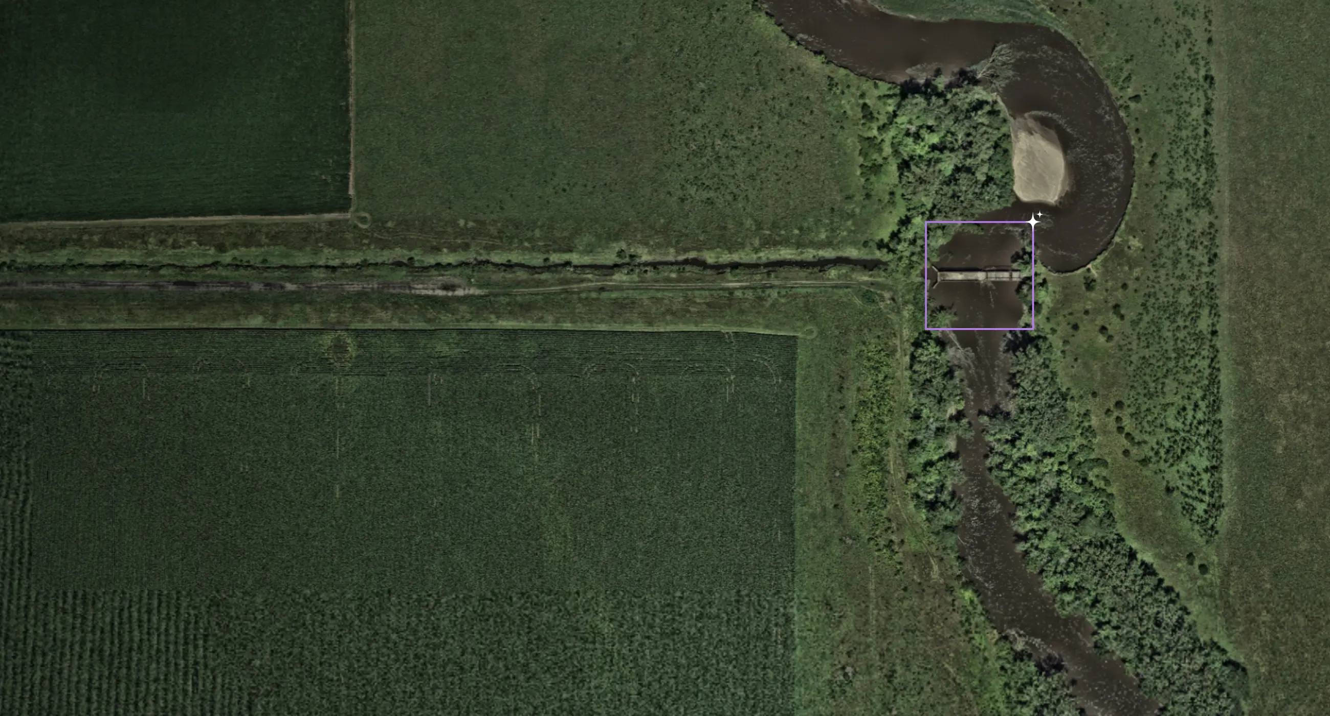 Aerial satellite imagery of a residential neighborhood, viewed in Lens