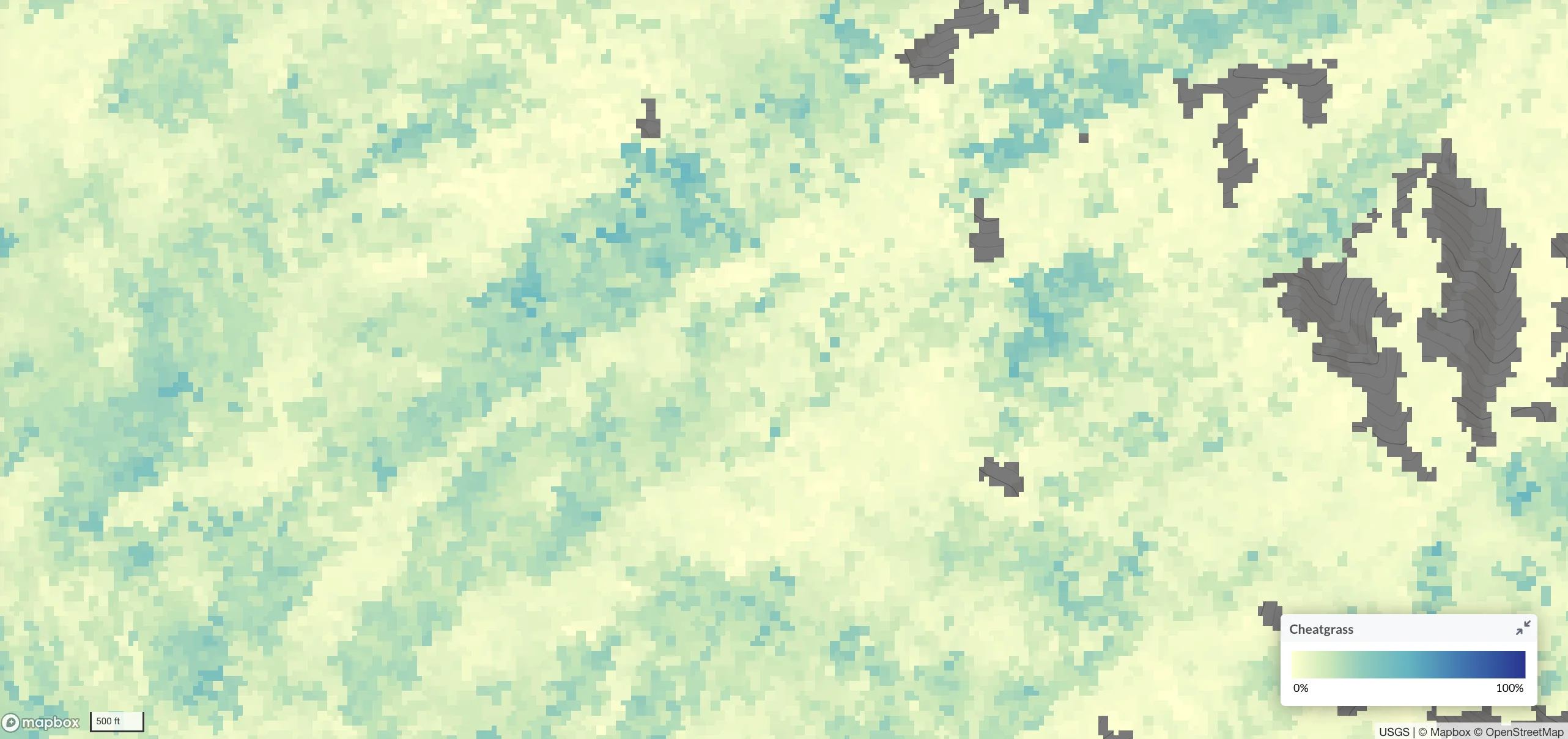 USGS Cheatgrass dataset layer view in Lens.