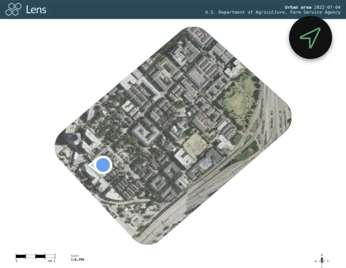 A Lens NAIP scene opened in Avenza Maps on a mobile phone.