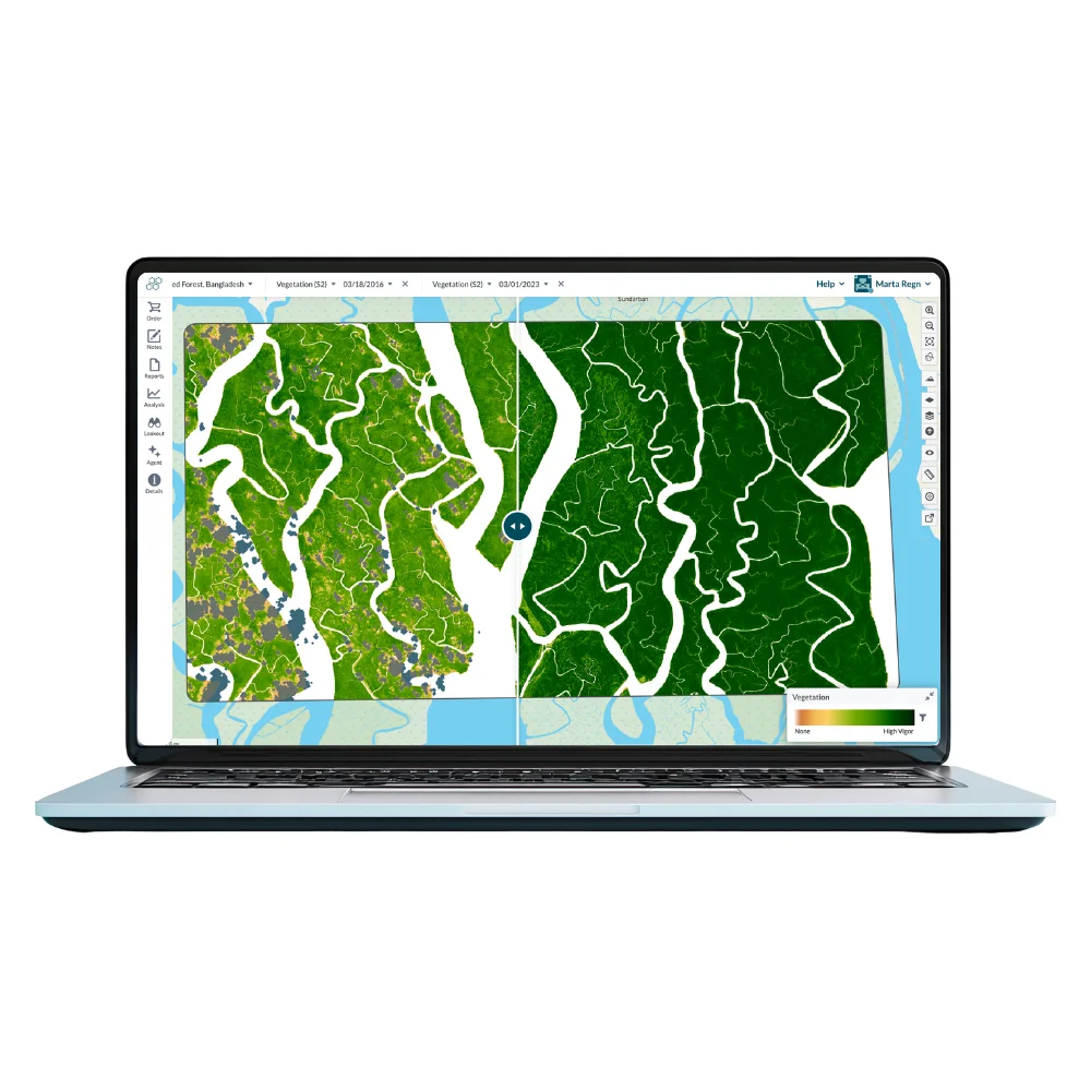 Lens platform showing side-by-side vegetation analysis